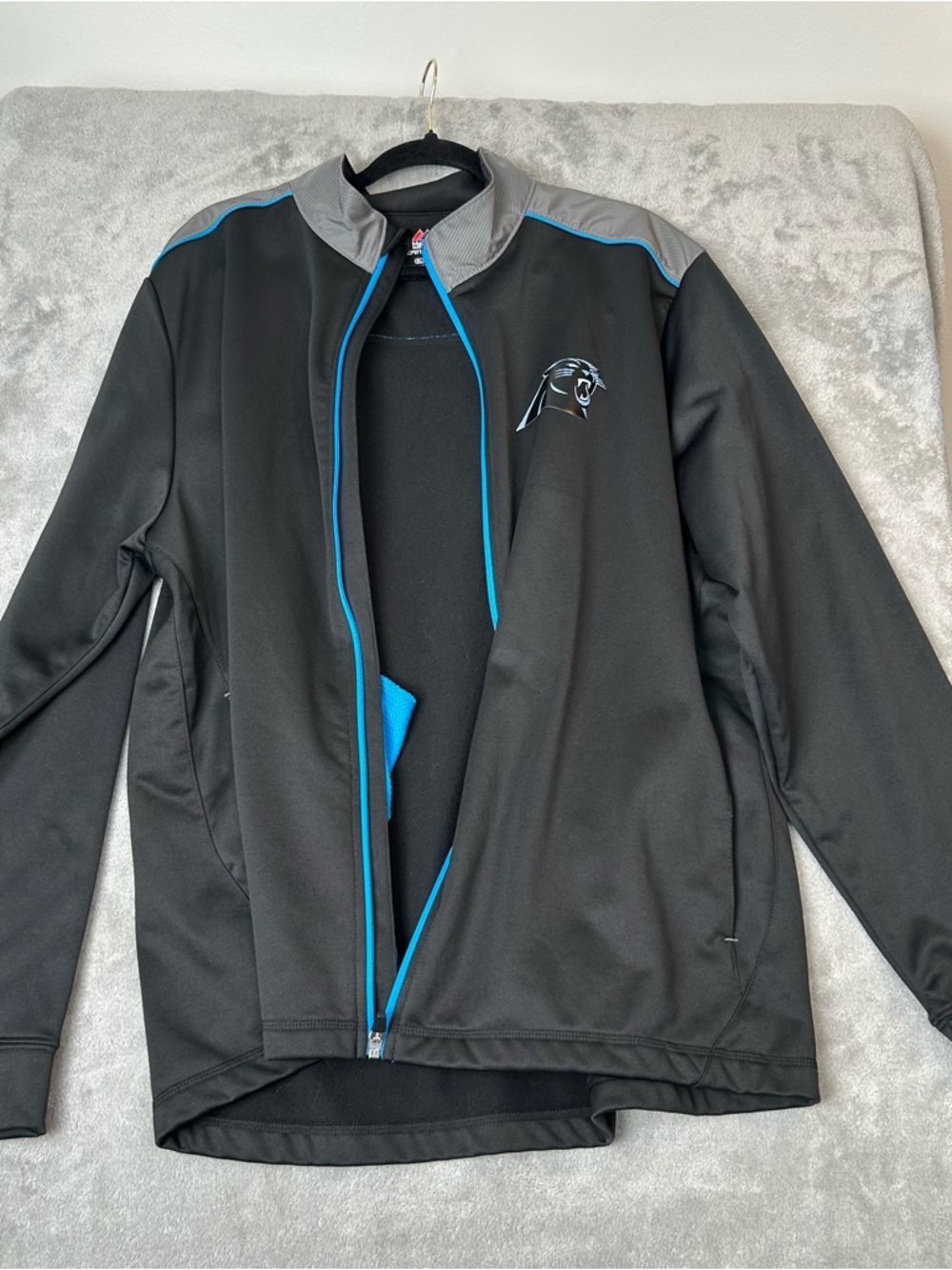 CAROLINA PANTHERS Sweater NFL Full Zip Track Jacket BLACK BLUE  & GRAY  Size XL - Picture 10 of 16